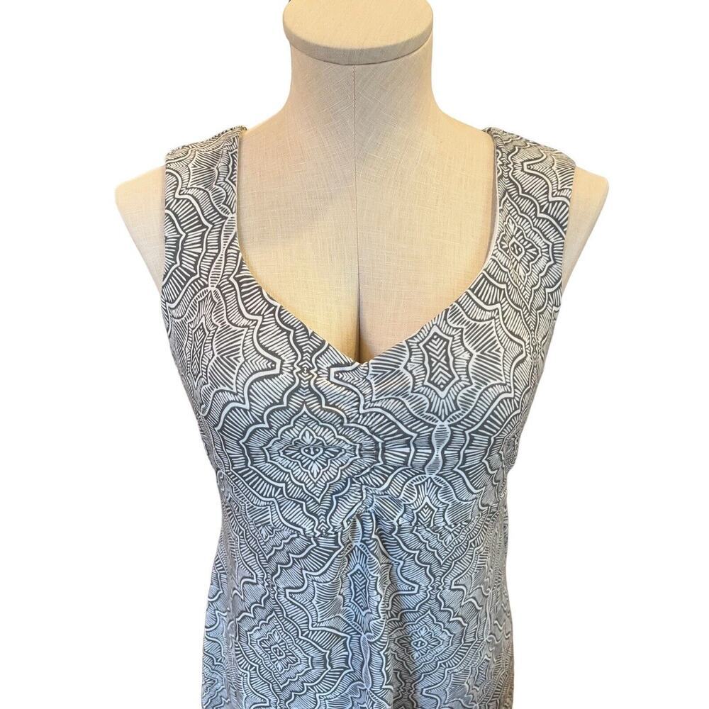 PrAna Viana Dress Women's Small Gray White Print Sleeveless V-Neck Knee Length - Picture 3 of 7